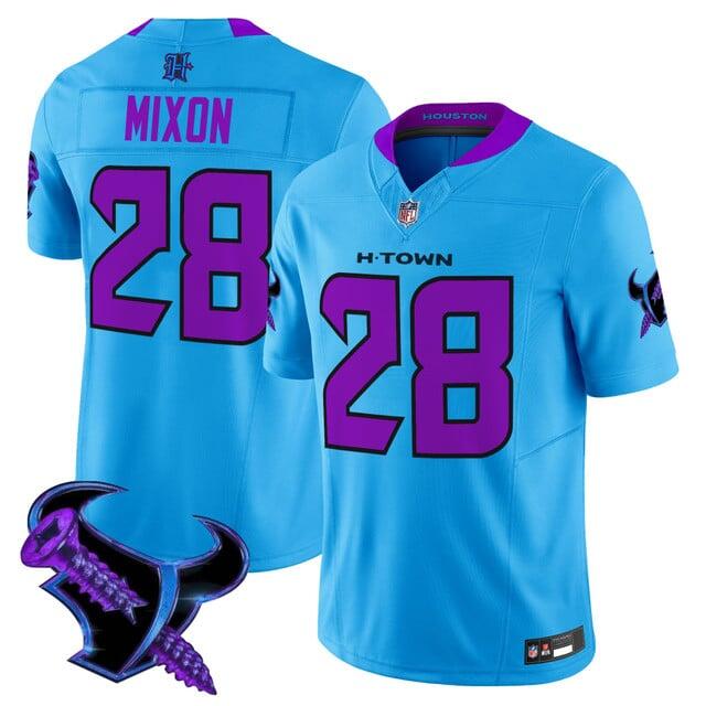 Men's Houston Texans #28 Joe Mixon Blue 2025 DJ Screw Vapor Stitched Football Jersey